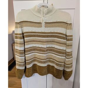 Alfred Dunner Cream and Brown Knit Sweater